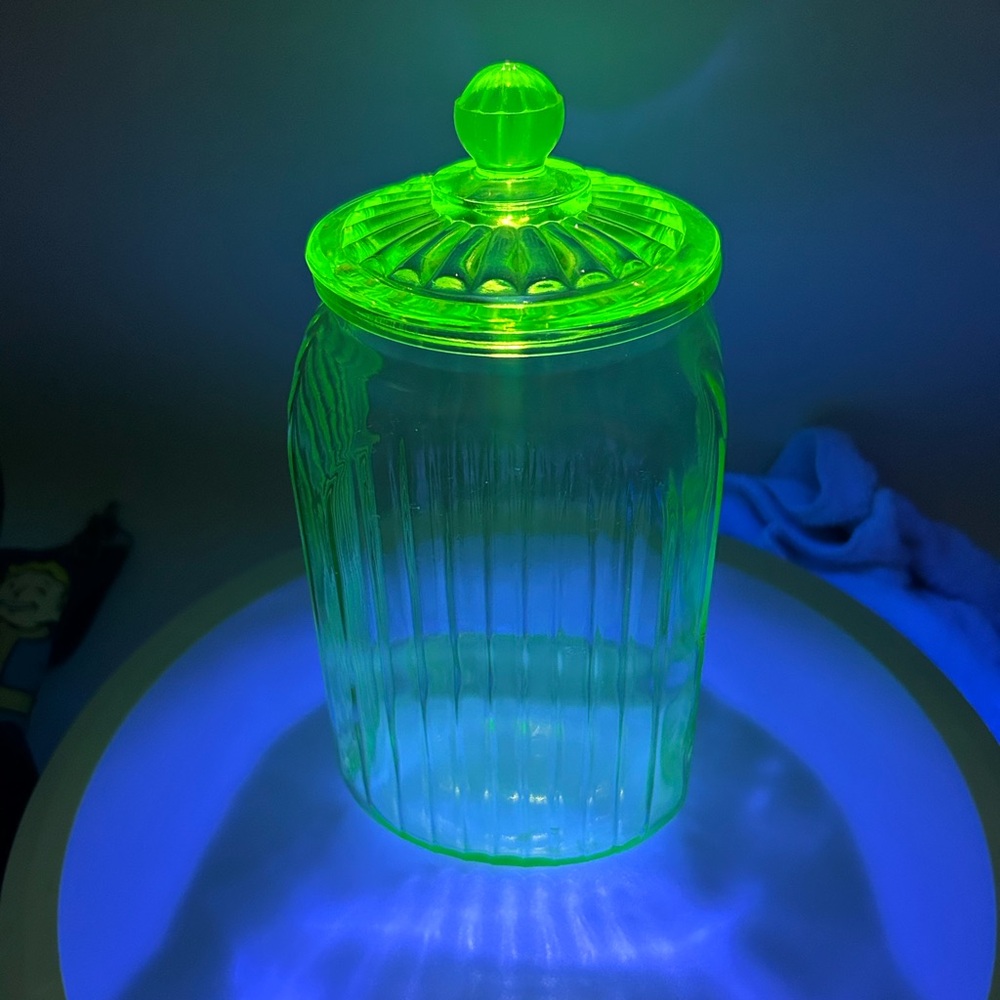 Uranium Vaseline Depression Glass Jar